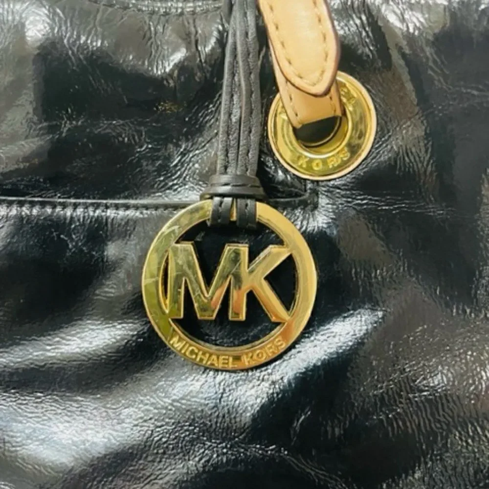 Michael Kors Handbag Black Patent Leather Tote Shoulder Good Condition - does sh